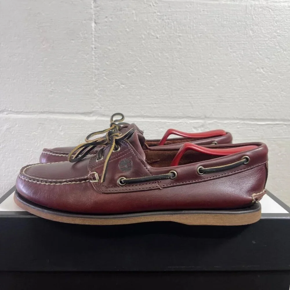 Timberland Boat Shoe Moccasin 25077 Brown Leather 2 Eye Slip On Men's 10.5 US